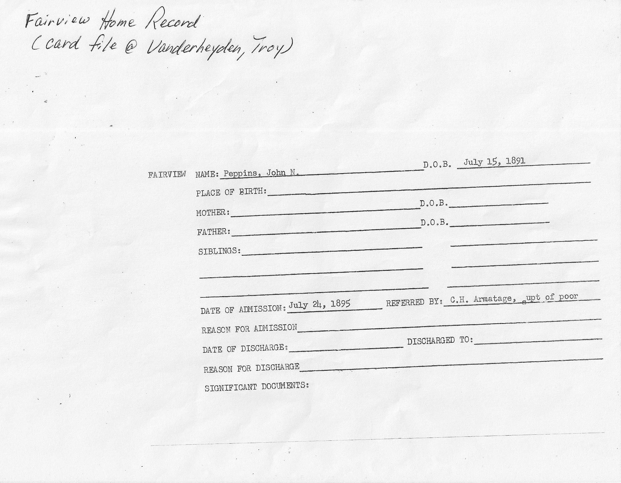 The Records from Fairview A Friend of The Fairview Home for